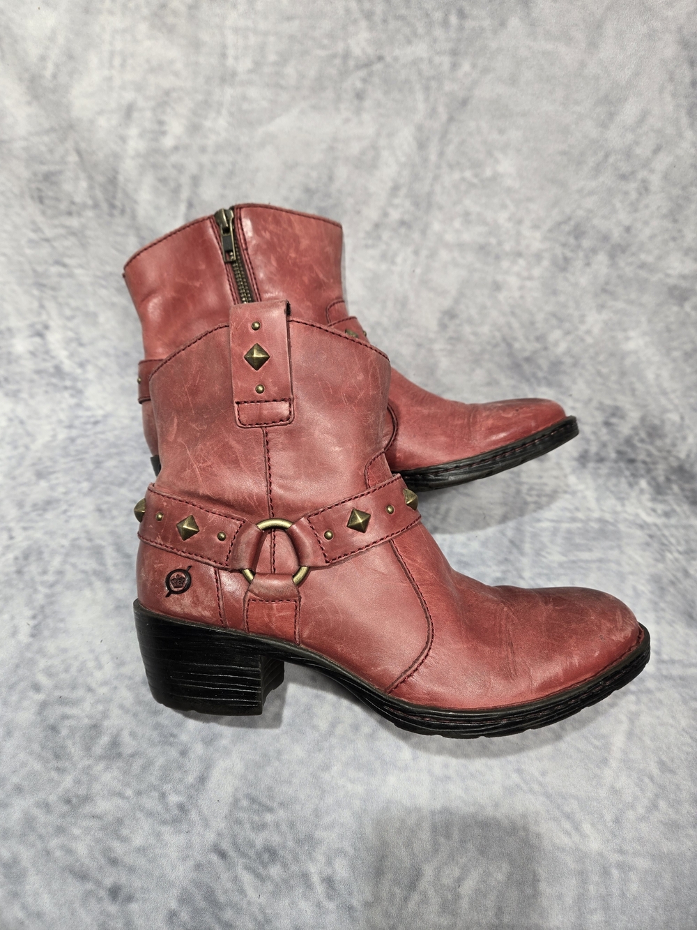 Born Distressed Red Leather Ankle Harness Boots